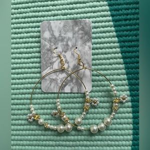Faux Pearl Daisy Hoops